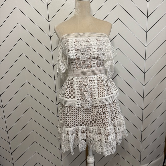 Self Portrait Off The Shoulder Guipure Lace Mini Dress - Picture 4 of 13